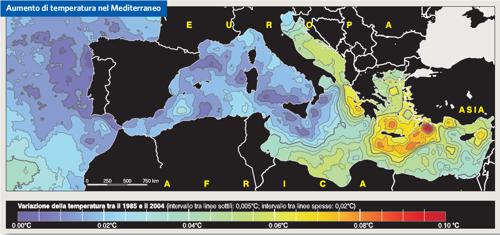 Aumento di temperatura nel Mediterraneo